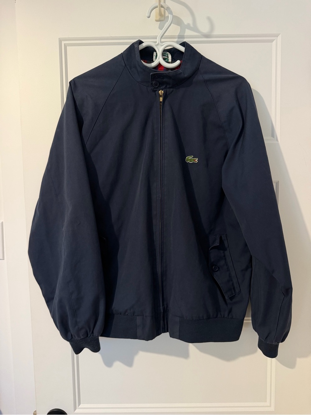Vintage IZOD Lacoste Harrington Jacket Navy Blue Plaid Lined Crocodile Logo